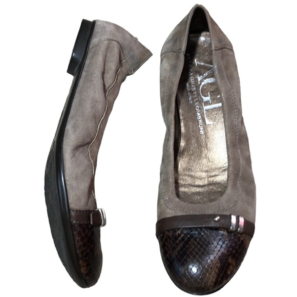 AGL | Women’s Monika Snakeskin Print Cap Toe Suede Ballet Flat Shoes size 37.5 - Picture 1 of 15